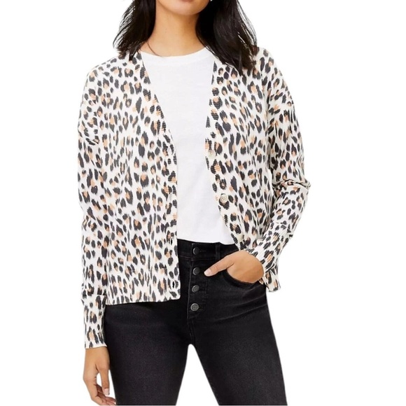 LOFT Sweaters - LOFT Leopard Print Cardigan - Black, Brown, White